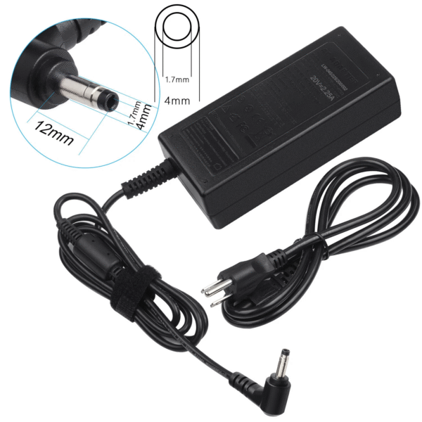 Lenovo 45W Charger for Chromebook | 20V 2.25A Adapter with Barrel Plug + Power Cable - Image 2