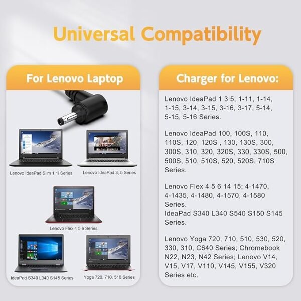 Lenovo 45W Charger for Chromebook | 20V 2.25A Adapter with Barrel Plug + Power Cable - Image 7