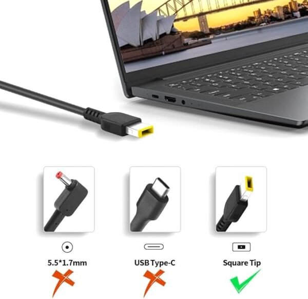 Lenovo Chromebook Charger 45W | Yellow Square Tip | 20V/2.25A – Original Slim Adapter – With Power Cable - Image 3