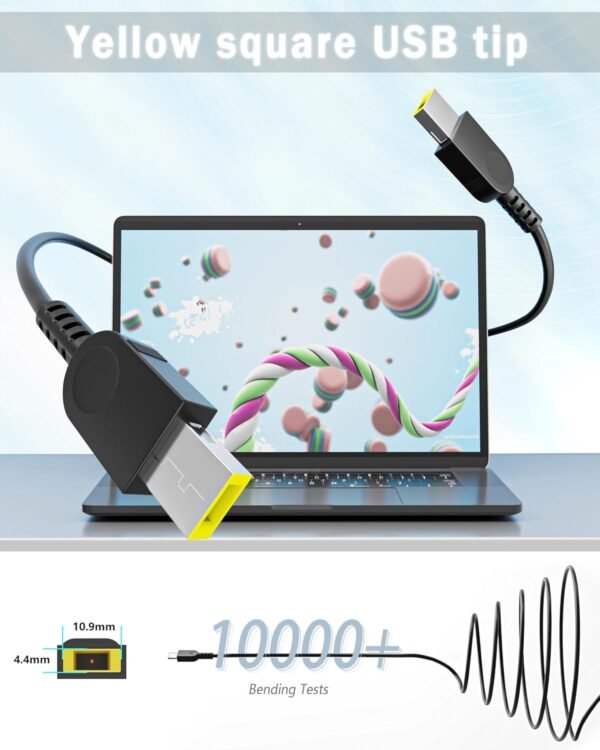 Lenovo Chromebook Charger 45W | Yellow Square Tip | 20V/2.25A – Original Slim Adapter – With Power Cable - Image 4