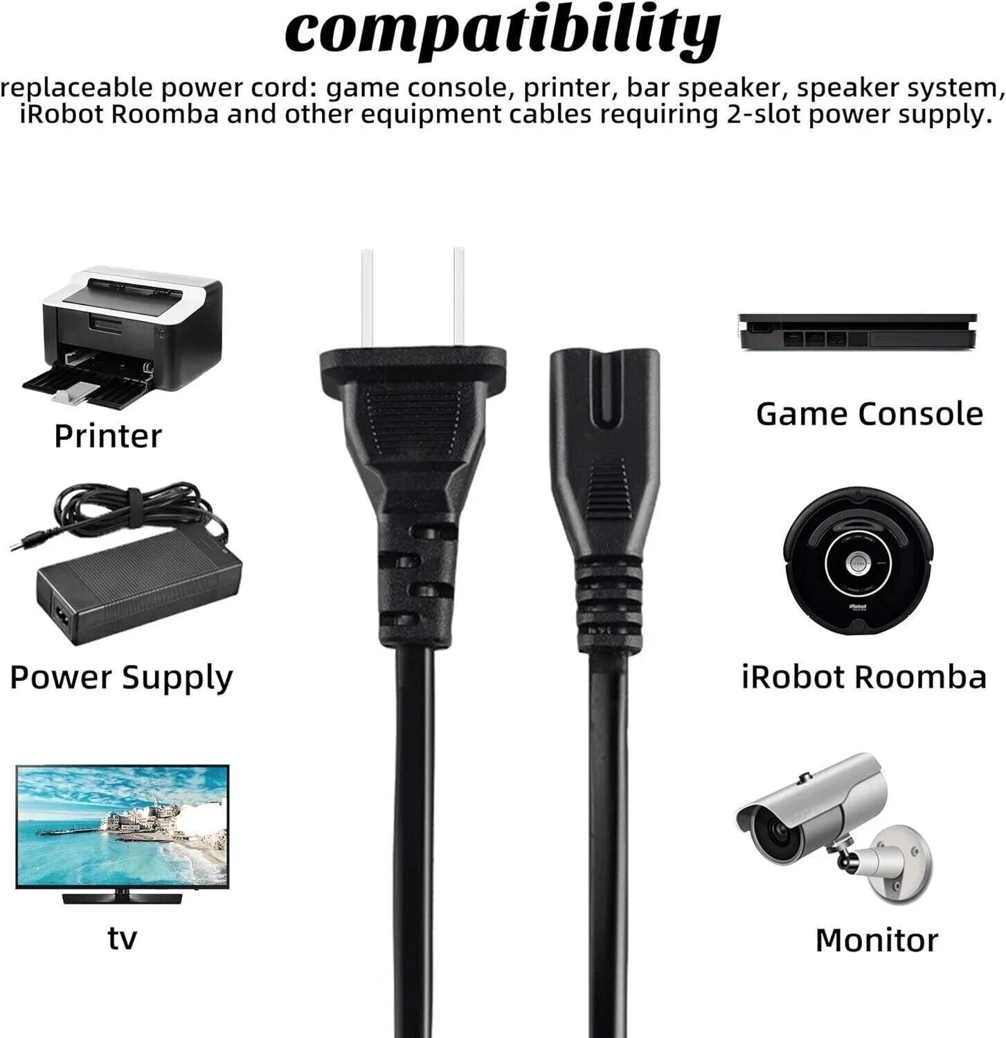 2 Pin Power Cord Replacement Cable