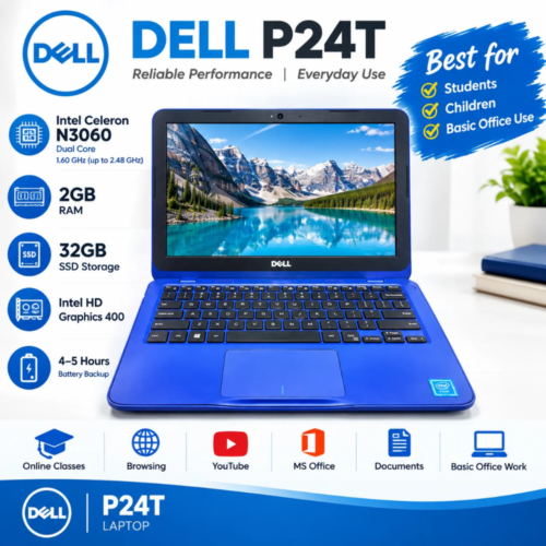 Dell P24T Laptop | Intel Celeron N3060 Dual Core | 2GB/4GB DDR4 Upgradeable  RAM | 32GB SSD | Intel HD Graphics | 4-5 Hours Battery | Student & Office