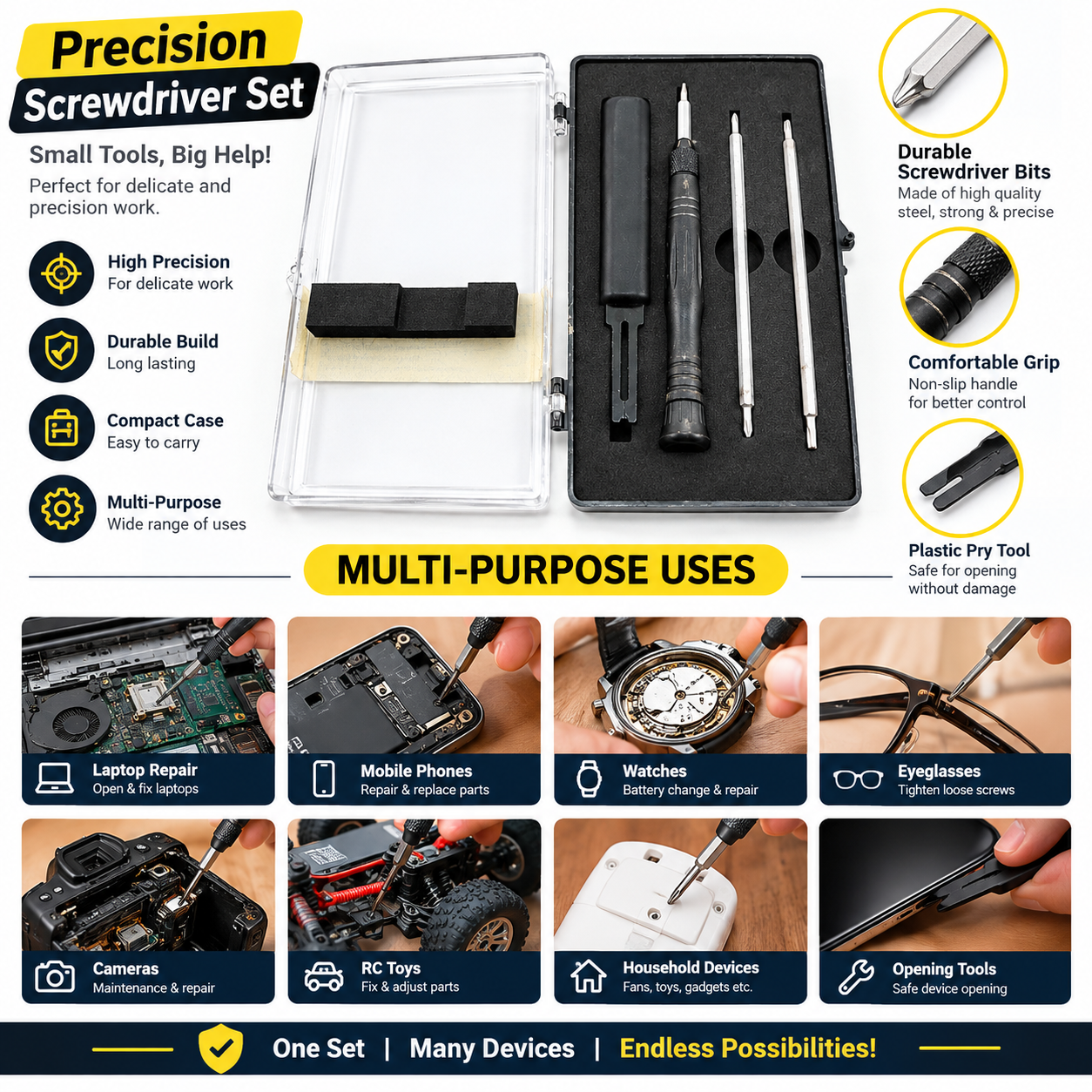 Multi-Purpose Precision Screwdriver with Magnetic Bits Tool Kit | Laptop, Mobile, Drone, Watch & Electronics Repair Tools Set - Image 5