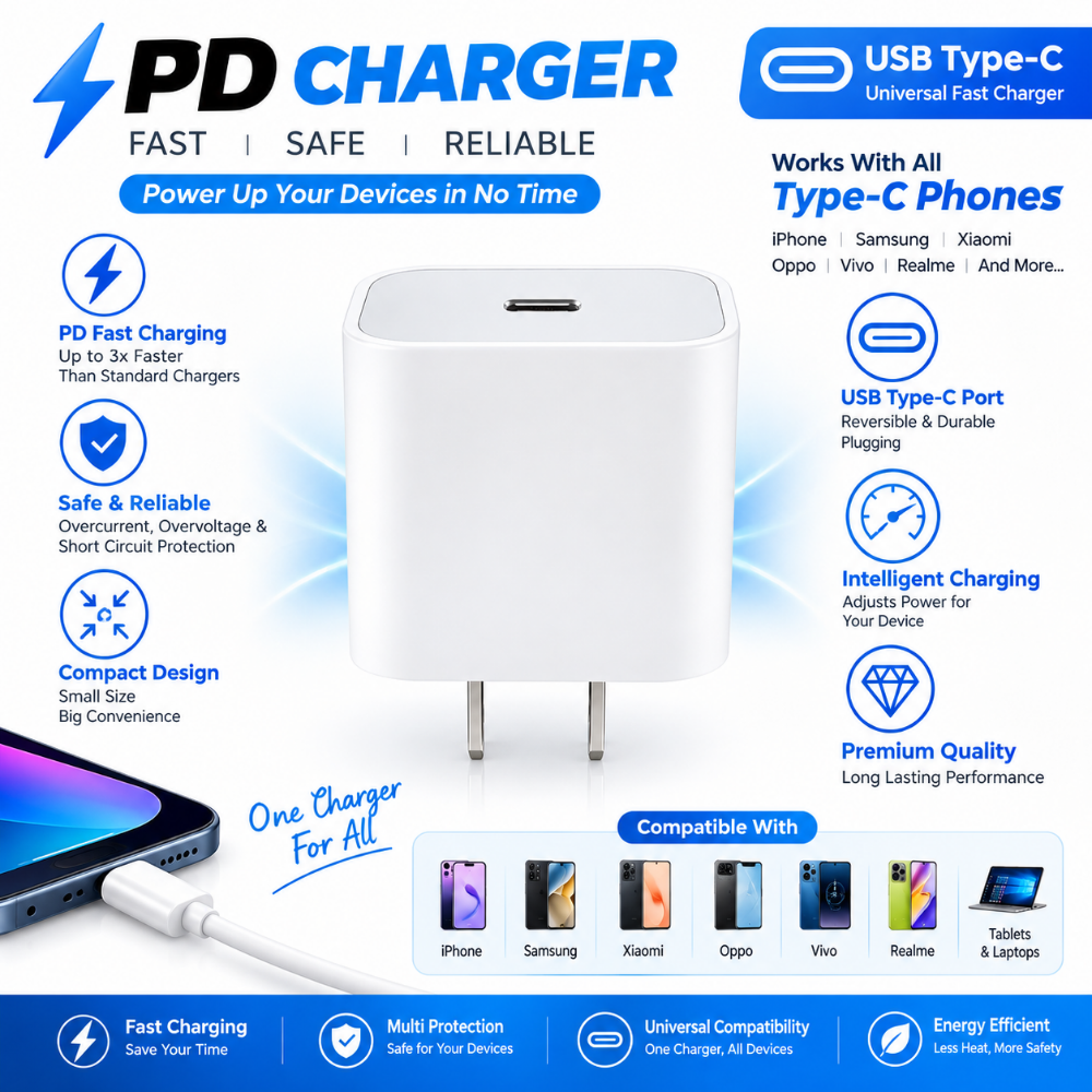 20W 30W 35W 45W 65W PD Fast Charger USB Type C | Super Fast Charging Power Adapter | Branded Charger | Type-C Wall Charger for Mobile Tablet Chromebook Laptop